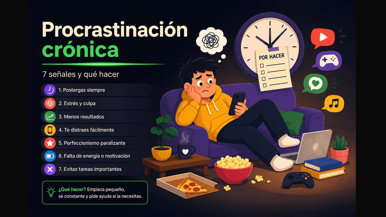 procrastinación crónica — ilustración explicativa